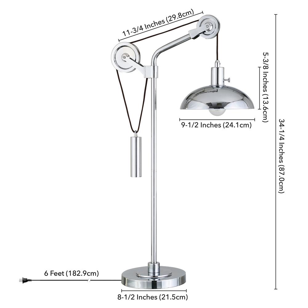 Neo 33.5" Tall Solid Wheel Pulley System Table Lamp with Metal Shade in Polished Nickel/Polished Nickel. Picture 4