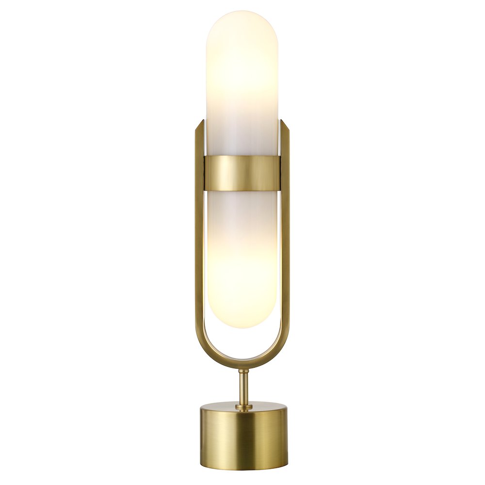 Blair Pill-Shaped Table Lamp with Milk Glass Shade in Brass/White. Picture 2