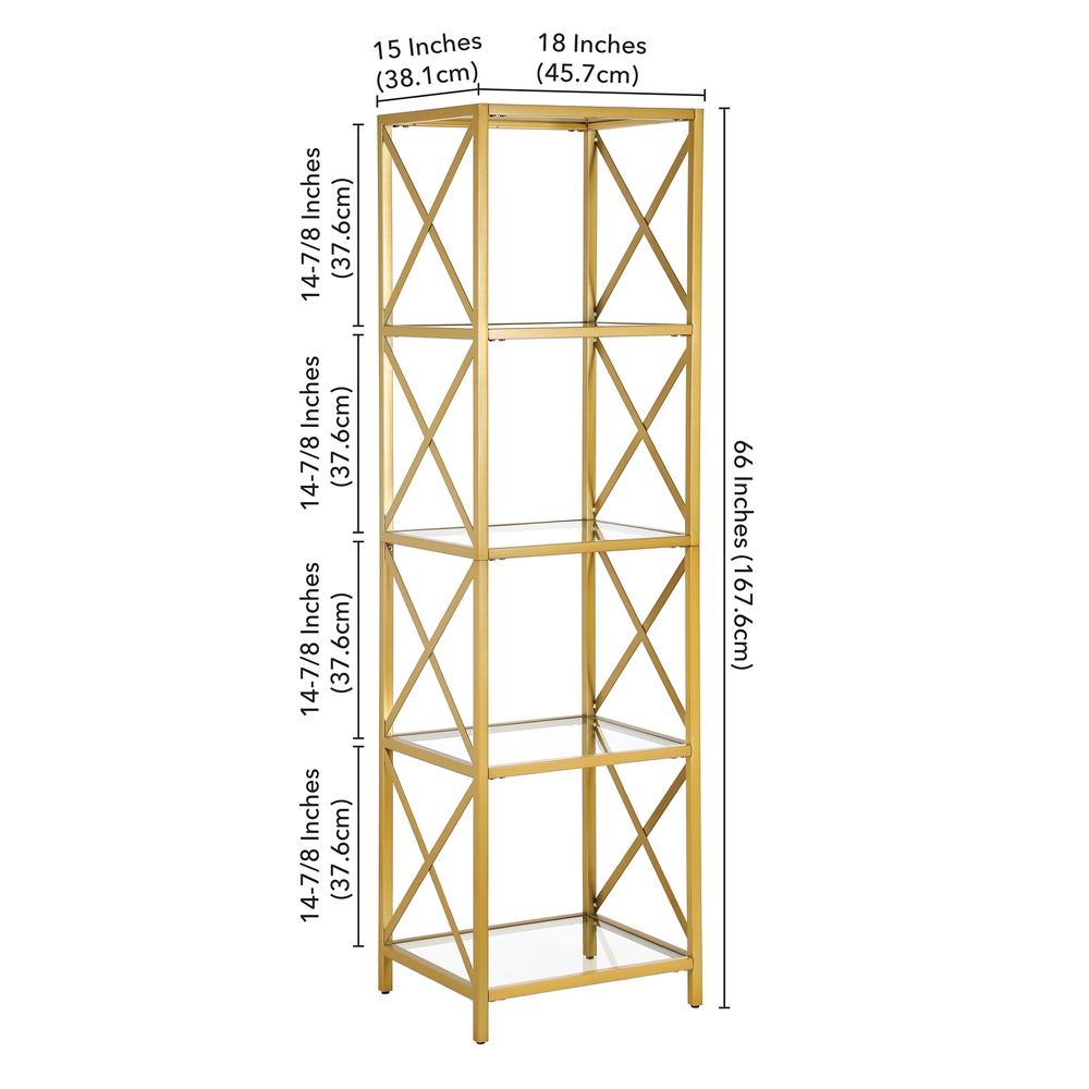 Celine 18'' Wide Rectangular Bookcase in Brass. Picture 5