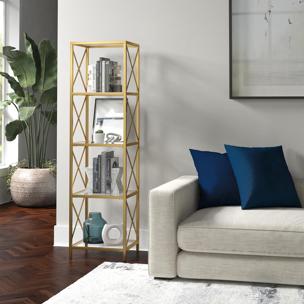 Celine 18'' Wide Rectangular Bookcase in Brass. Picture 4