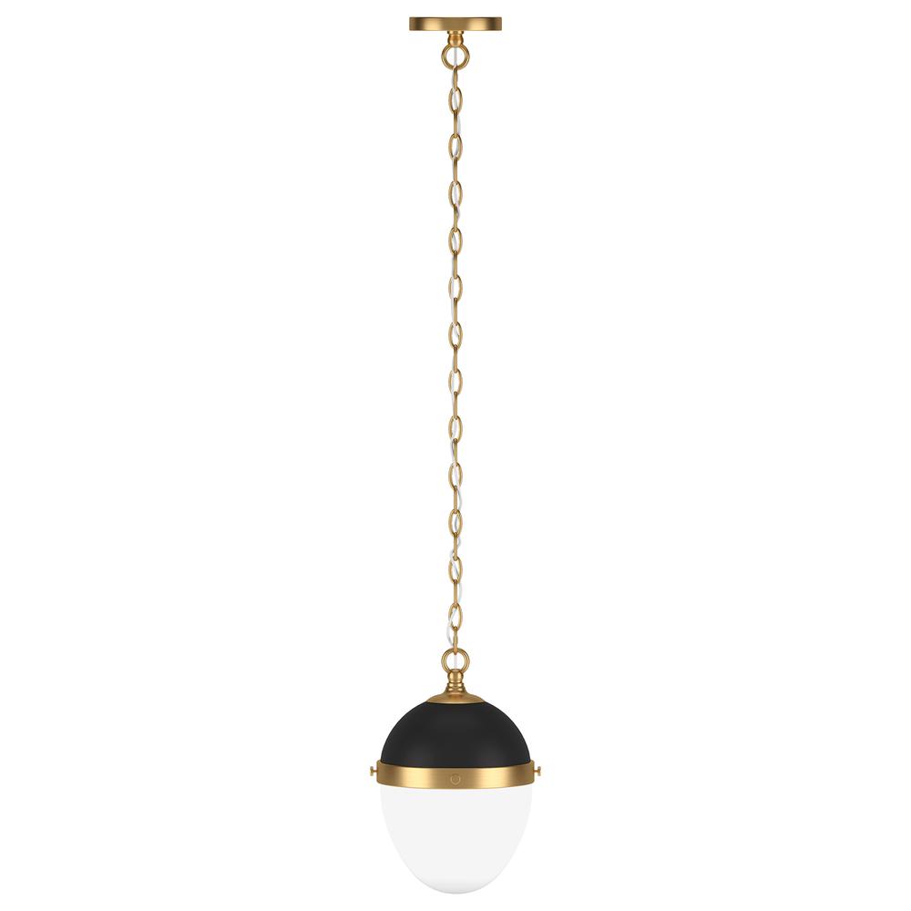 Aurelia 8" Wide Pendant with Glass Shade in Blackened Bronze/Brass/White Milk. Picture 1