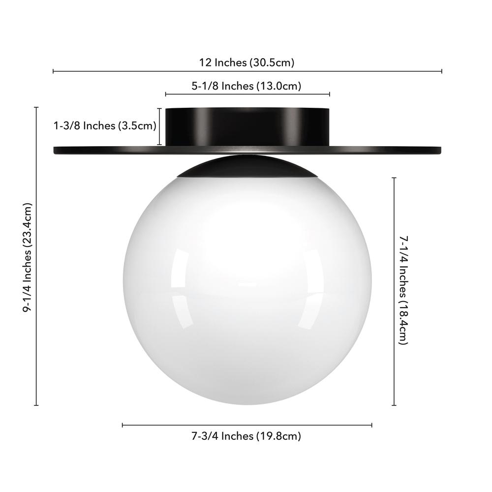 Amma 12" Wide Flush Mount with Glass Shade in Blackened Bronze/White. Picture 5