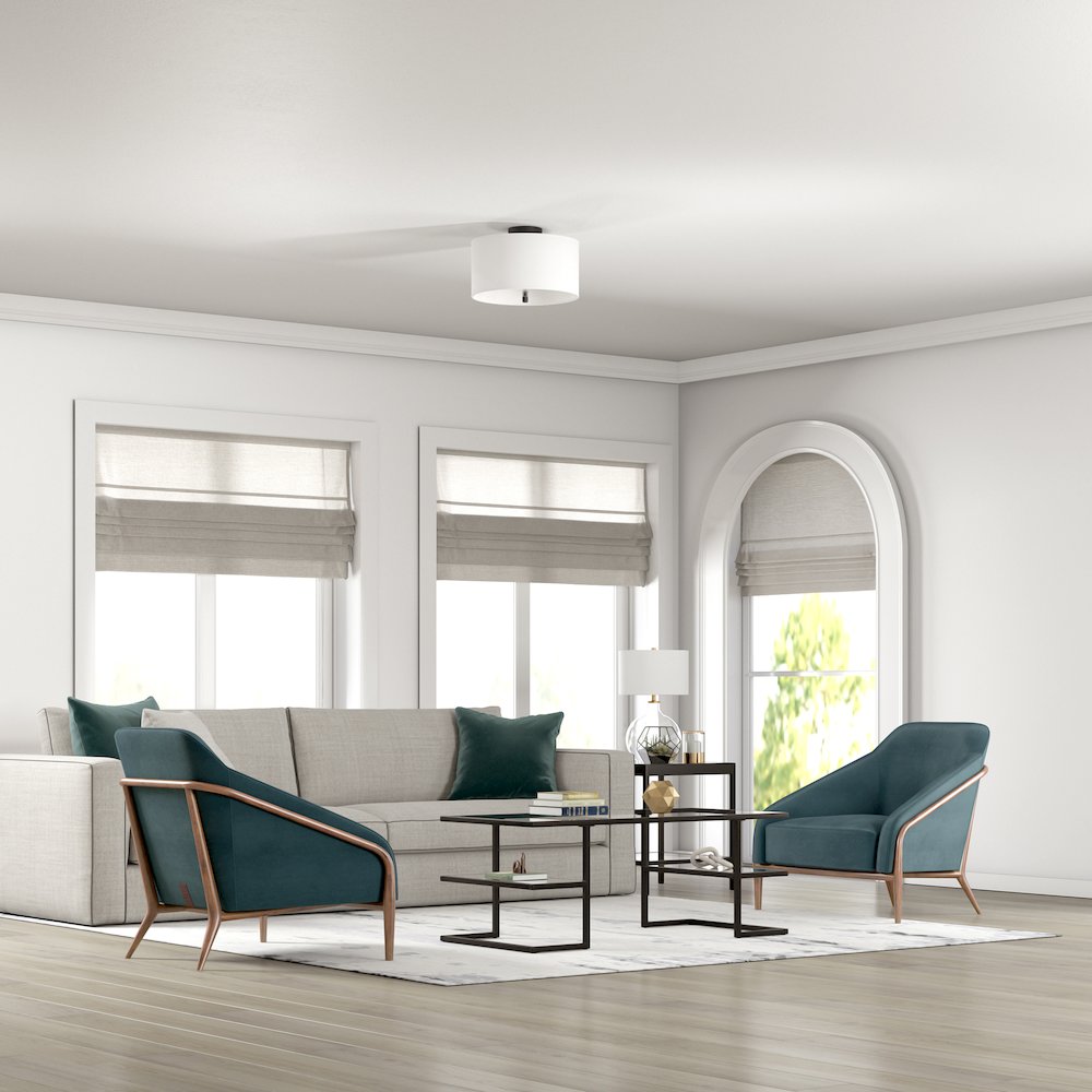 16" 1-Light Flush Mount Ceiling Light Fixture with White Shade, Flat Black. Picture 4