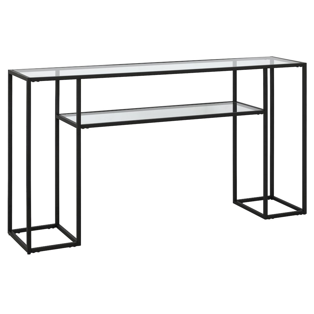 55'' Glass Rectangular Console Table Entryway, Sofa Table with Shelf, Black. Picture 1