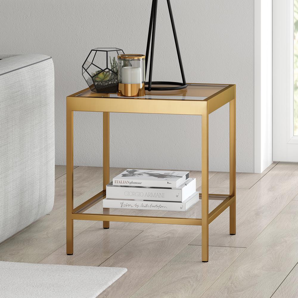 Alexis 20'' Wide Square Side Table in Brass. Picture 2