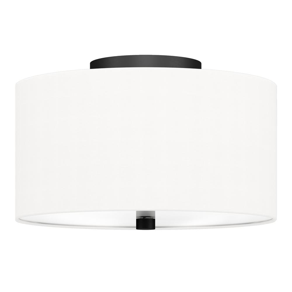 Ellis 12" Flush Mount with Fabric Shade in Matte Black/White. Picture 1