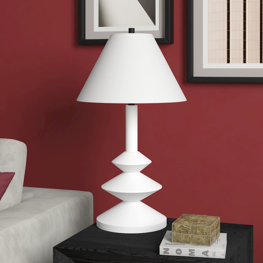 Abilene 28" Tall Triple Gourd Lamp with Fabric Shade in Matte White/White. Picture 4