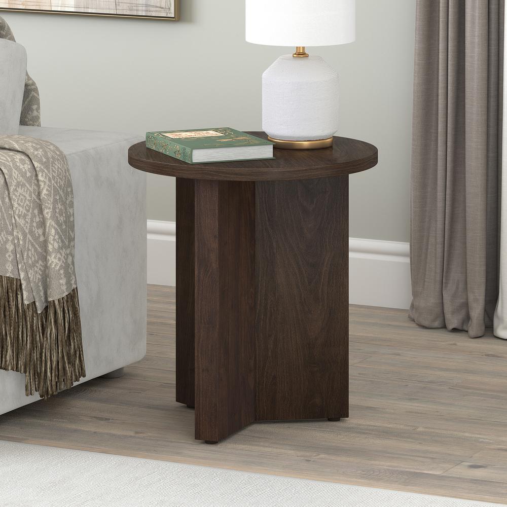 Anders 20" Wide Round Side Table in Alder Brown. Picture 4