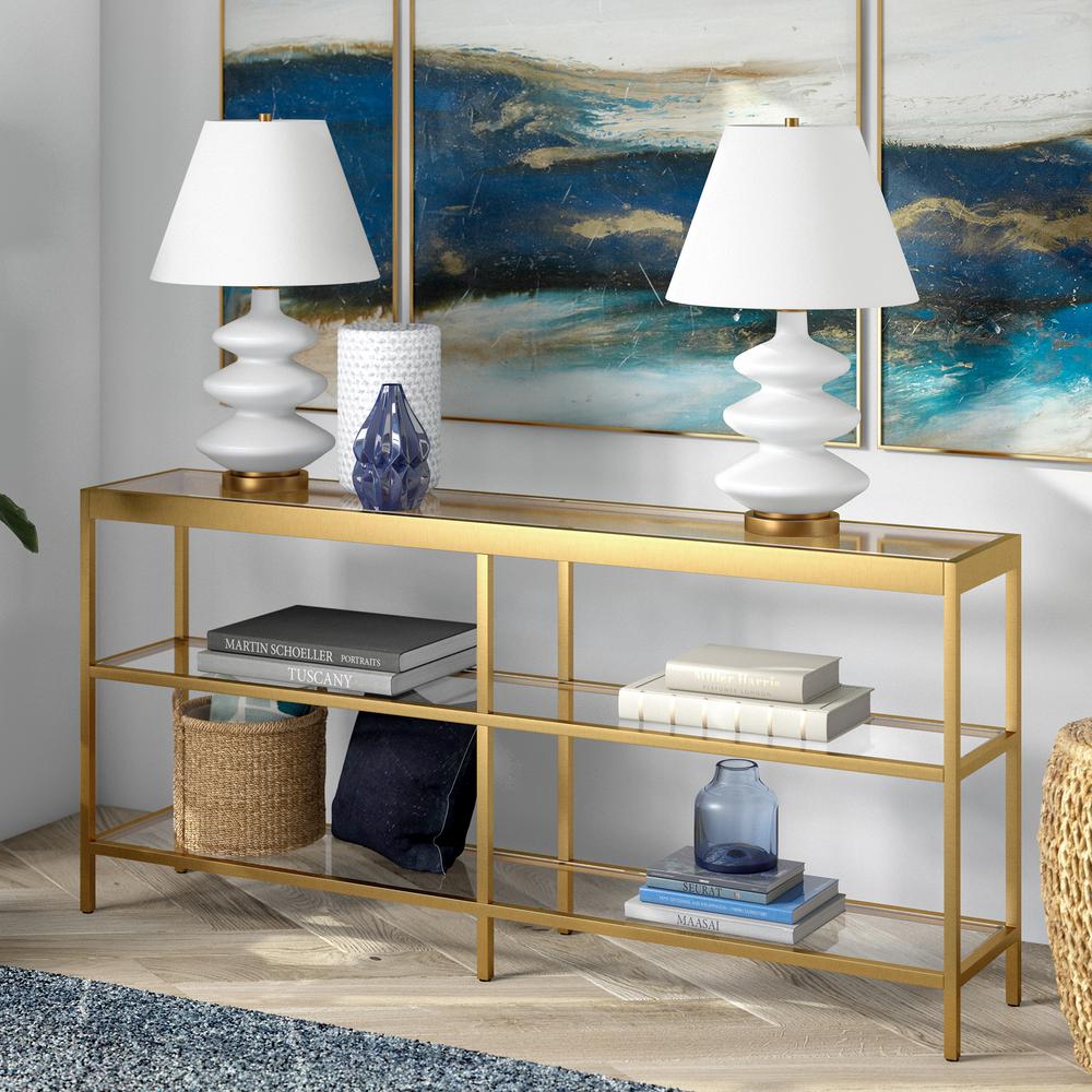 Alexis 64'' Wide Rectangular Console Table in Brass. Picture 2