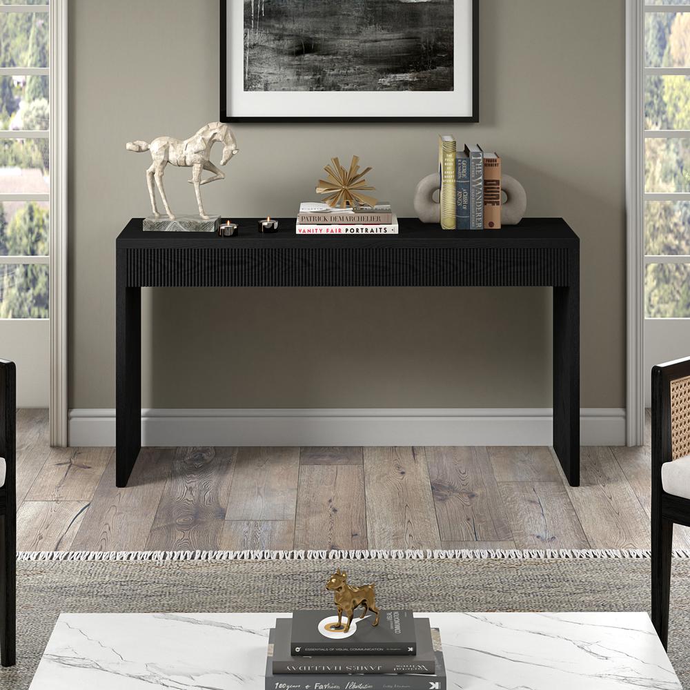 Lawrence 55" Wide Rectangular Console Table in Black Grain. Picture 4