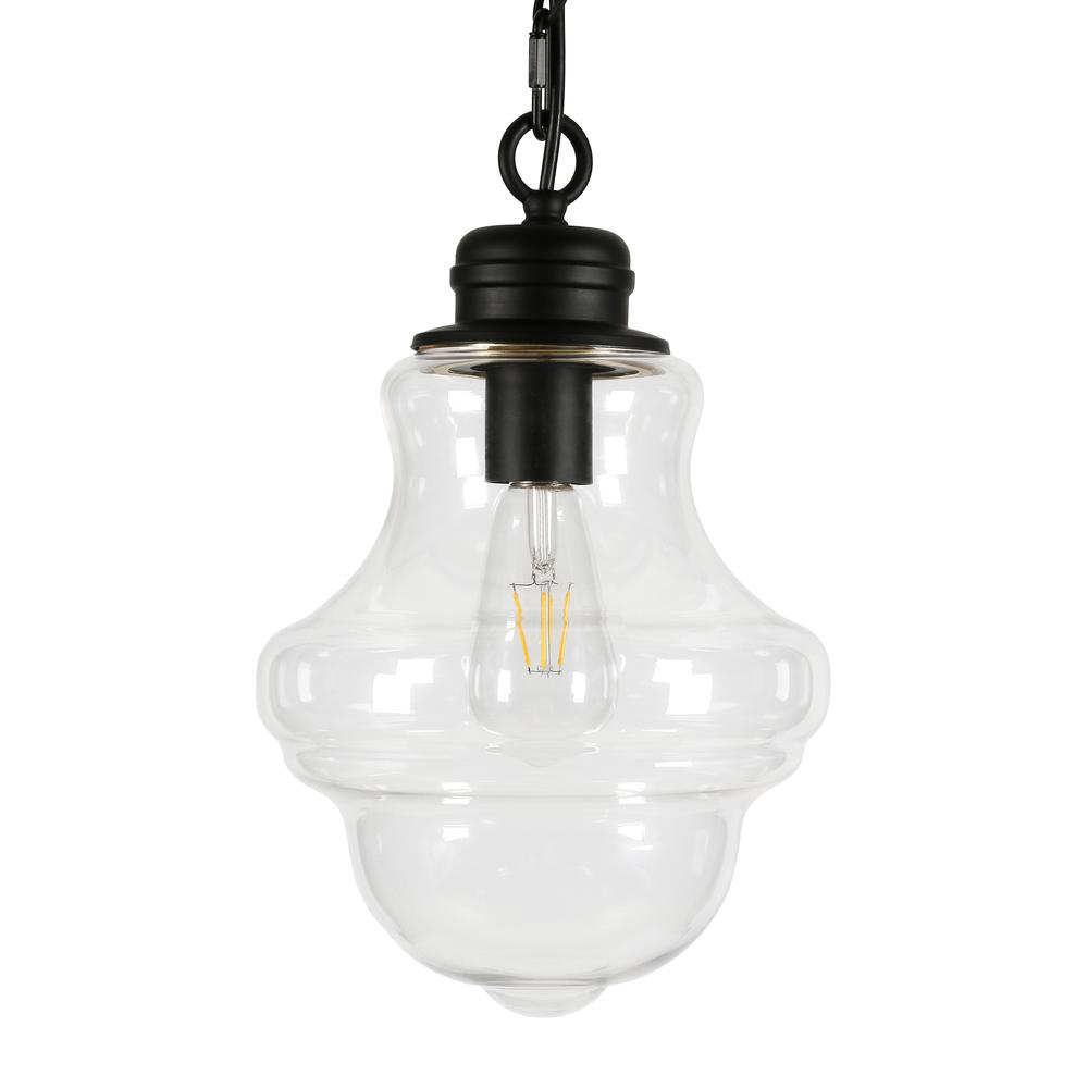 Annie 9.13" Wide Pendant with Glass Shade in Blackened Bronze/Clear. Picture 1
