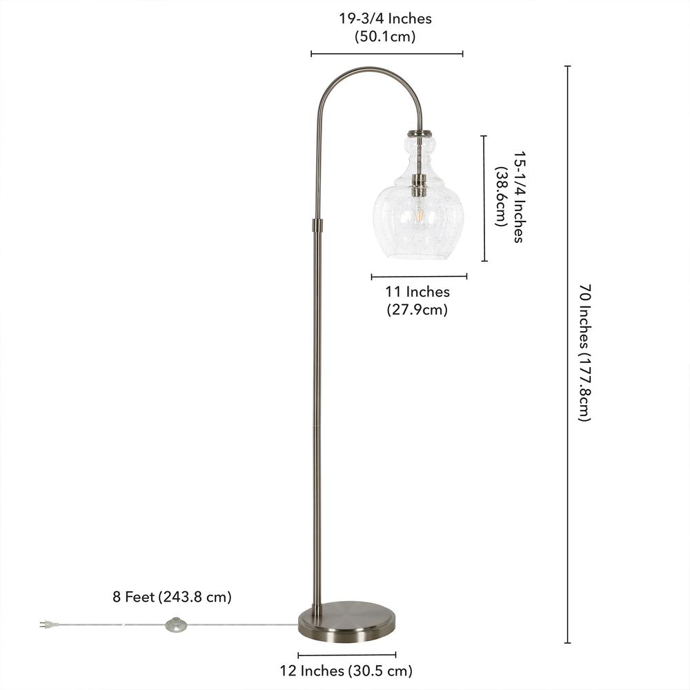 Verona Arc Floor Lamp with Glass Shade in Brushed Nickel/Seeded. Picture 4