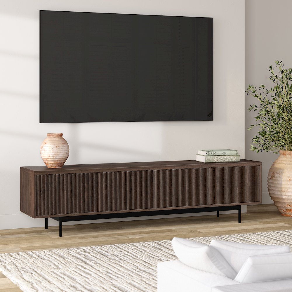 Henn&Hart Fluted TV Stand for TVs up to 85" with 2 Open-Concept Ribbed Storage. Picture 4