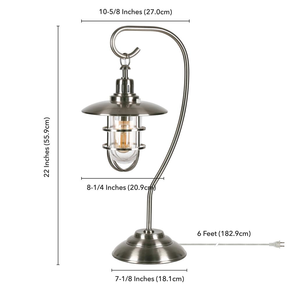 Bay 22" Tall Nautical Table Lamp with Glass/Metal Shade in Brushed Nickel/Clear. Picture 4
