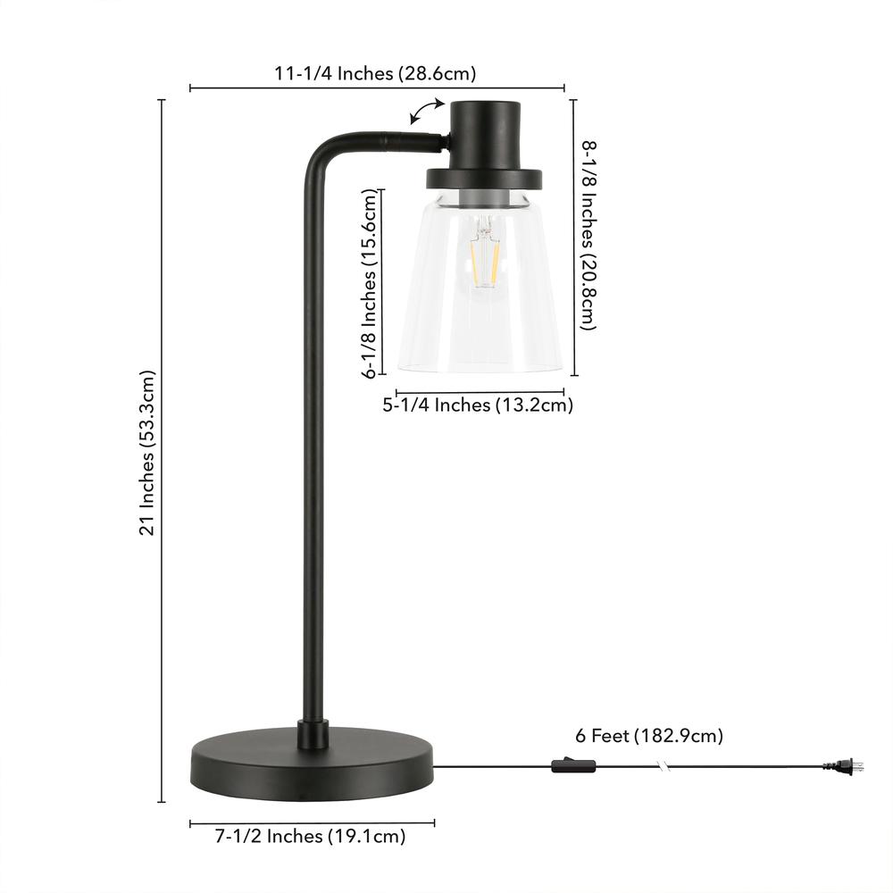 Granville 21" Tall Table Lamp with Glass Shade in Blackened Bronze/Clear. Picture 4