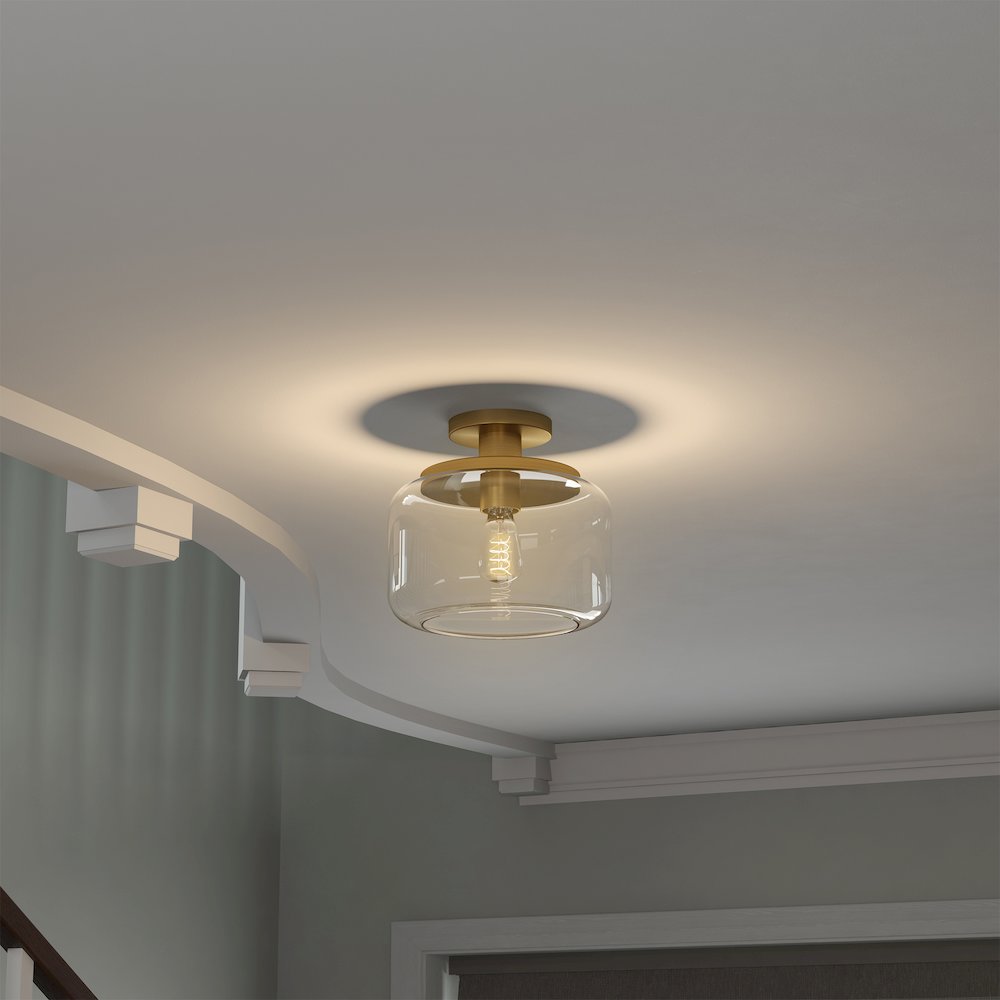 11" 1-Light Semi-Flush Mount Ceiling Light Fixture, Glass Shade, Brushed Gold. Picture 4