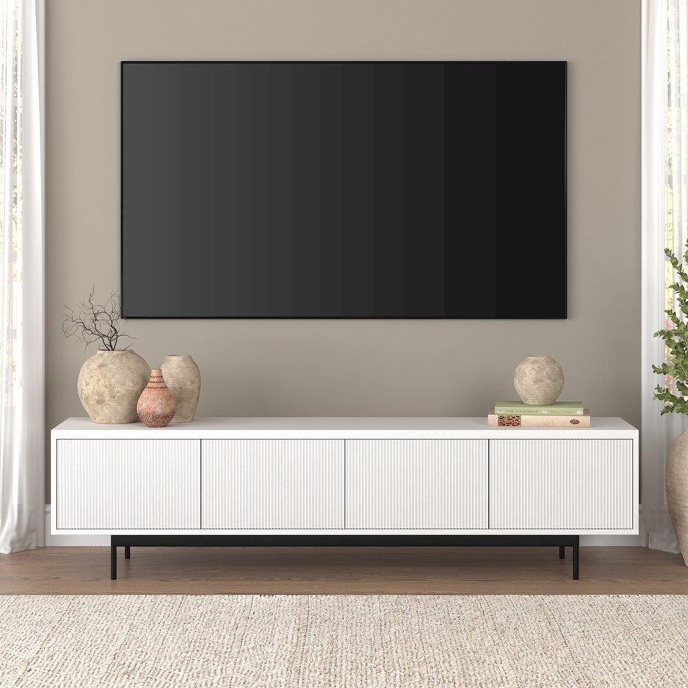 Whitman Rectangular TV Stand for TV's up to 85" in White. Picture 3