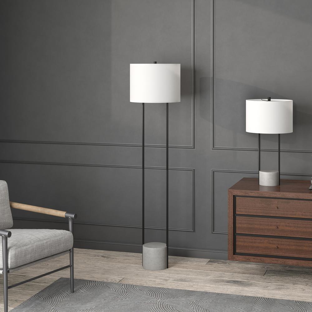 Uma 65.5" Tall Floor Lamp with Fabric Shade in Blackened Bronze/Concrete/White. Picture 3