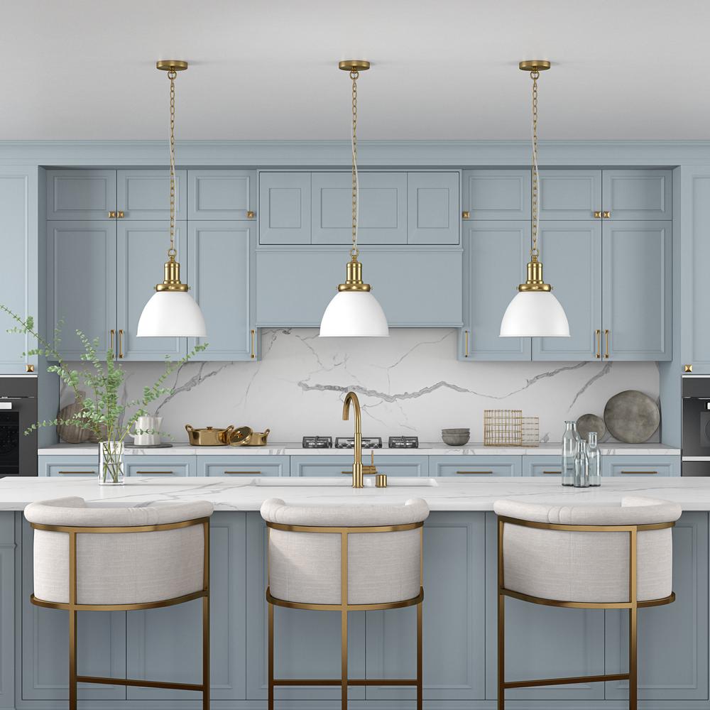 Elodie 12" Wide Pendant with Metal Shade in Matte White/Brass/Matte White. Picture 4