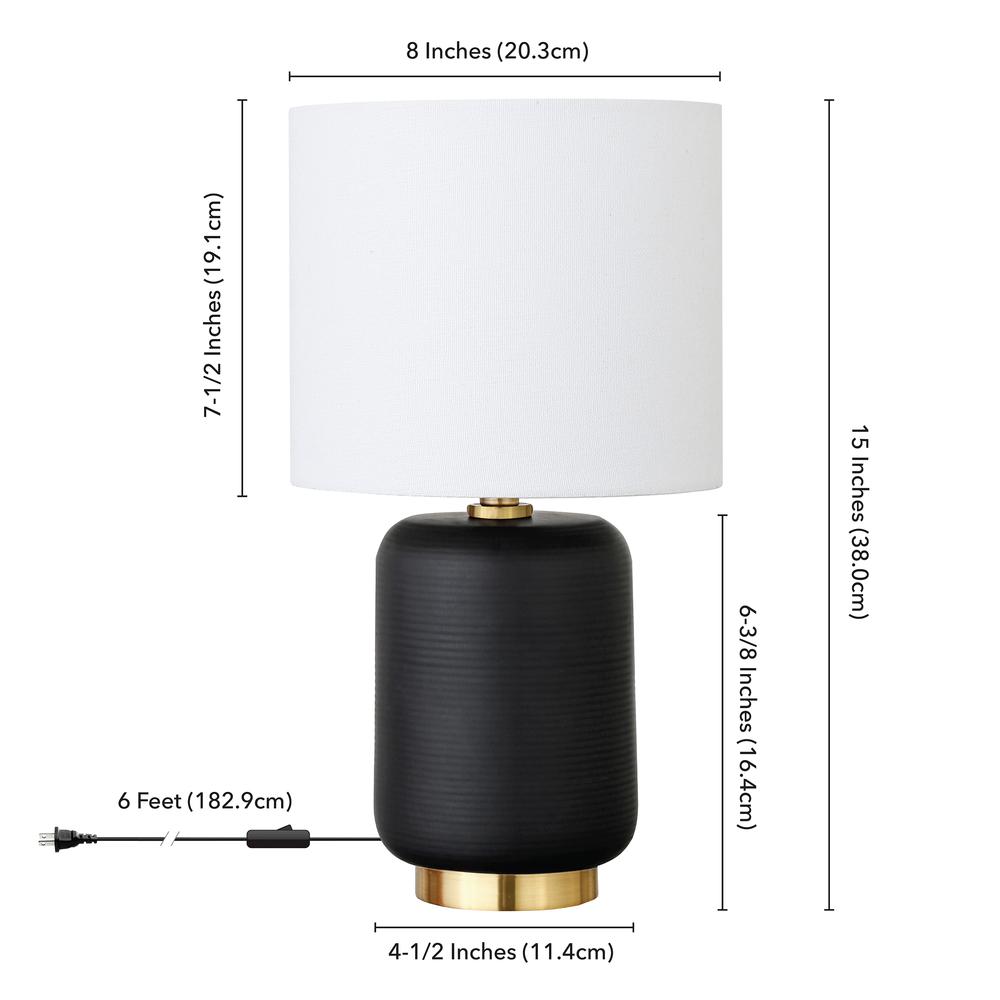 Lambert 15" Tall Ceramic Mini Lamp with Fabric Shade in Matte Black/White. Picture 5