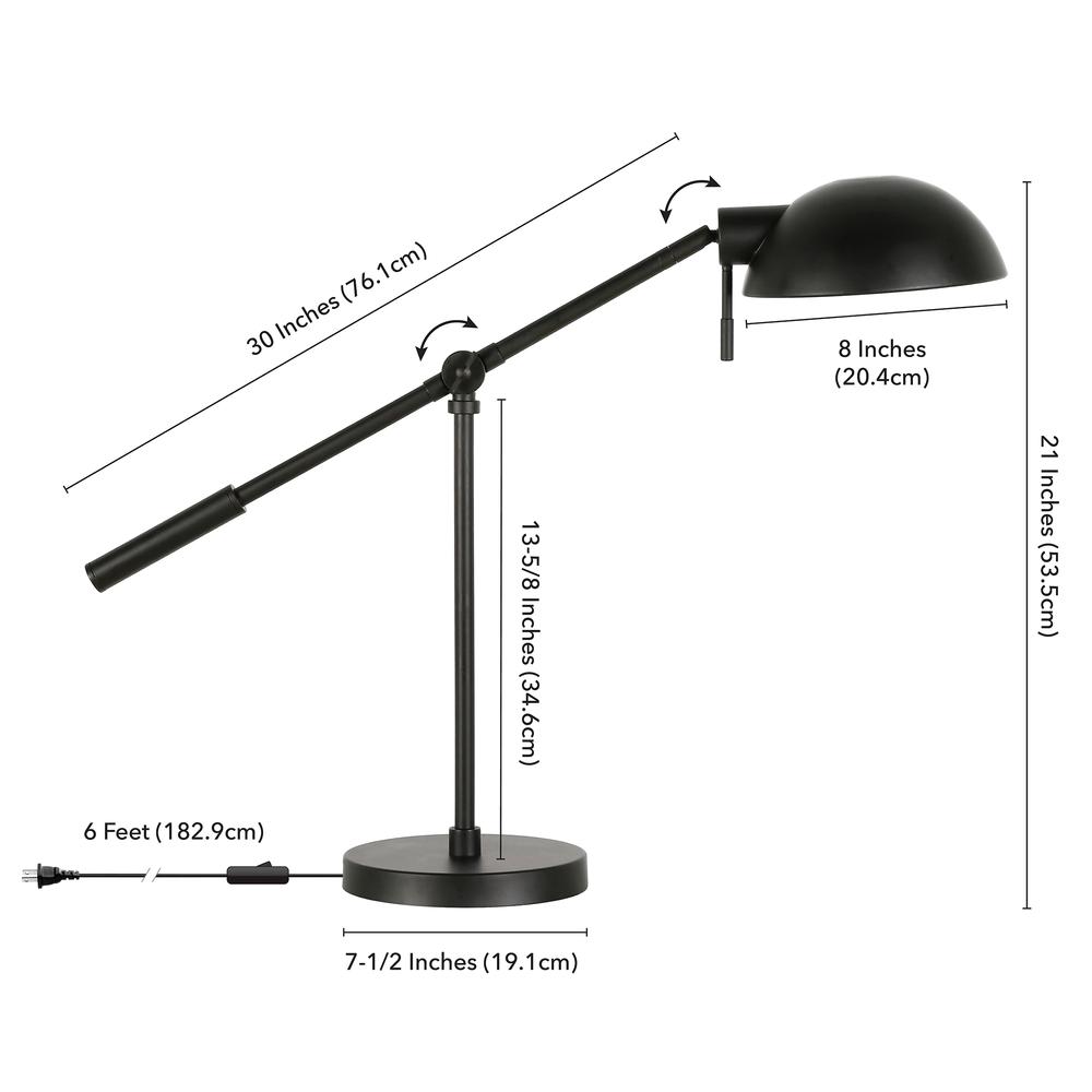 Dexter 23.25" Tall Boom Arm Table Lamp with Metal Shade in Blackened Bronze/Blackened Bronze. Picture 4