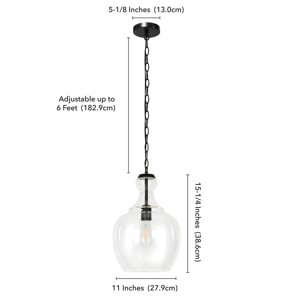 Verona 11" Wide Pendant with Glass Shade in Blackened Bronze/Clear. Picture 5