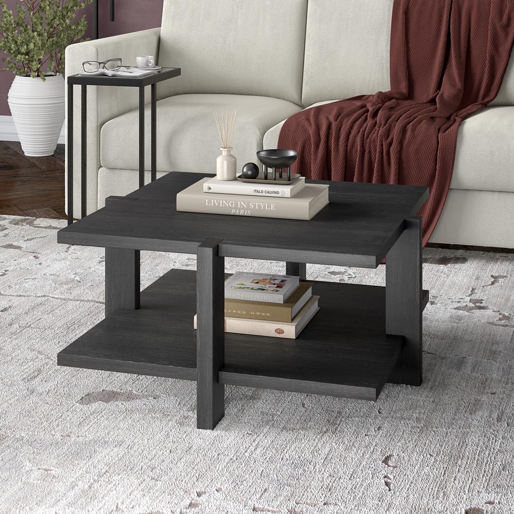Ingrid 35" Wide Square Coffee Table in Charcoal Gray. Picture 2