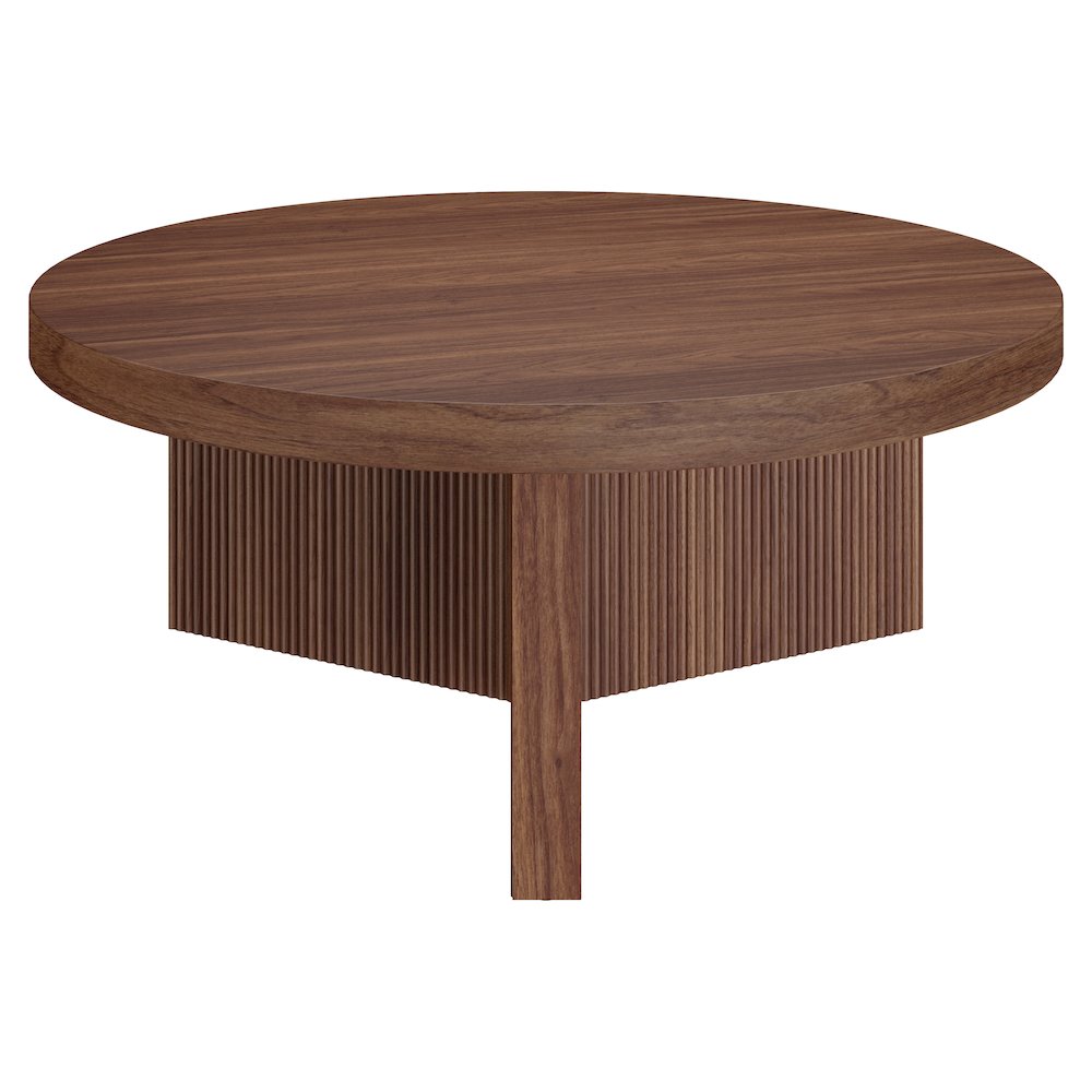 Holm 36" Wide Round Coffee Table in Satin Walnut. Picture 2