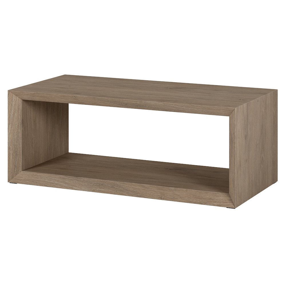48" Rectangular Coffee Table with Open Storage Shelf, Weathered Gray. Picture 4
