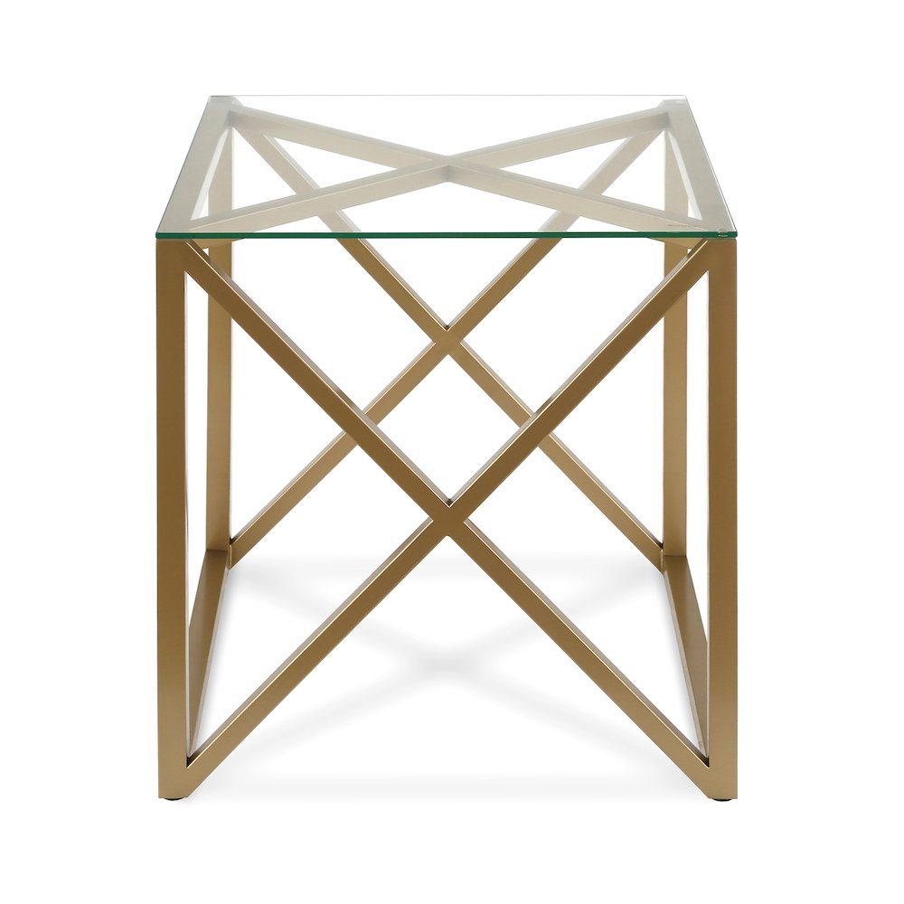 20'' Square Glass End Table Mid-Century Modern Side Table, Night Stand, Gold. Picture 4