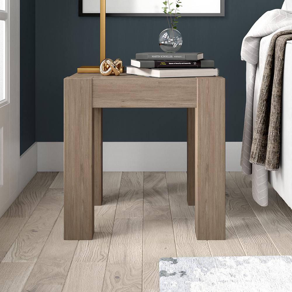 Langston 22" Wide Square Side Table in Antiqued Gray Oak. Picture 4