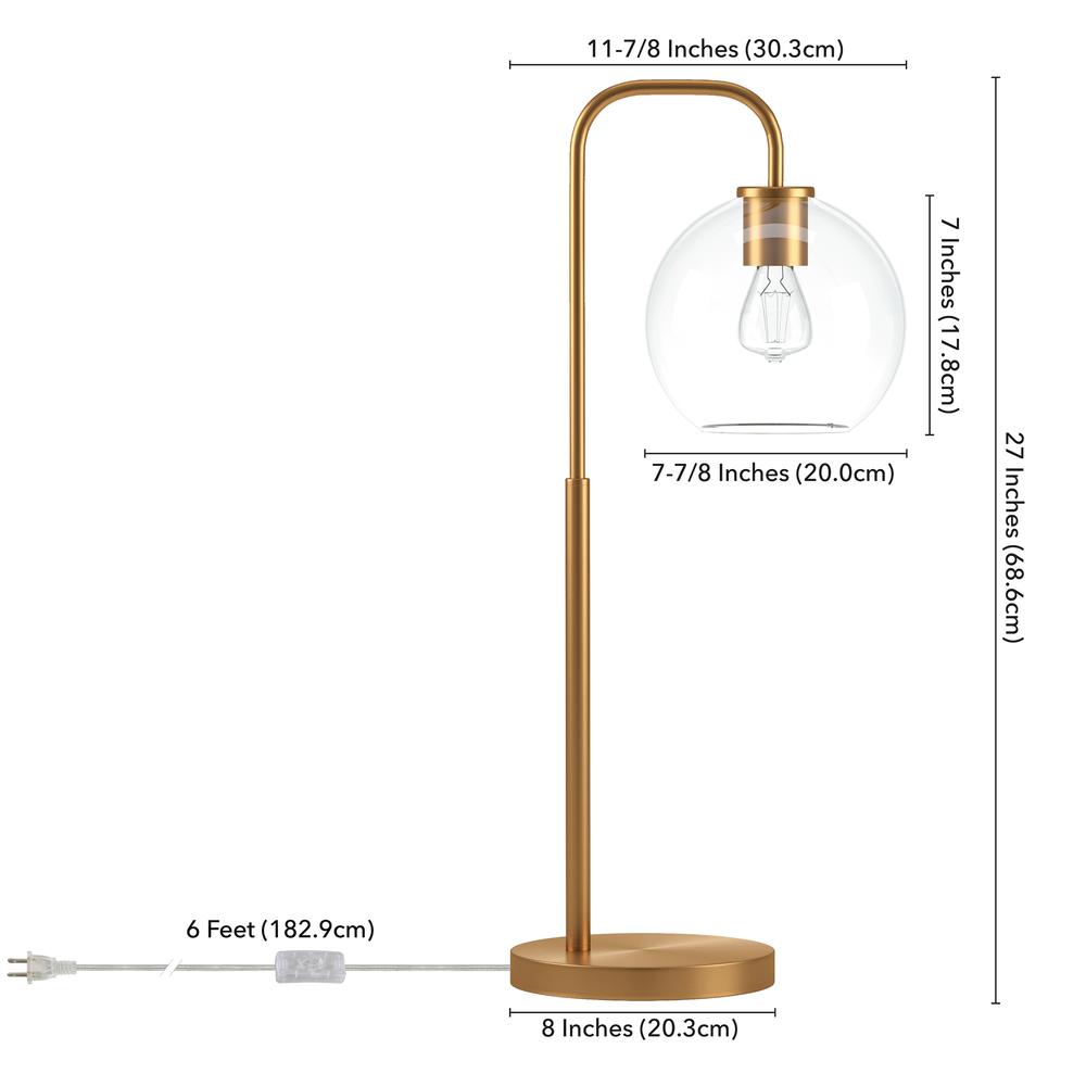 Harrison 27" Tall Arc Table Lamp with Glass Shade in Brass/Clear. Picture 5