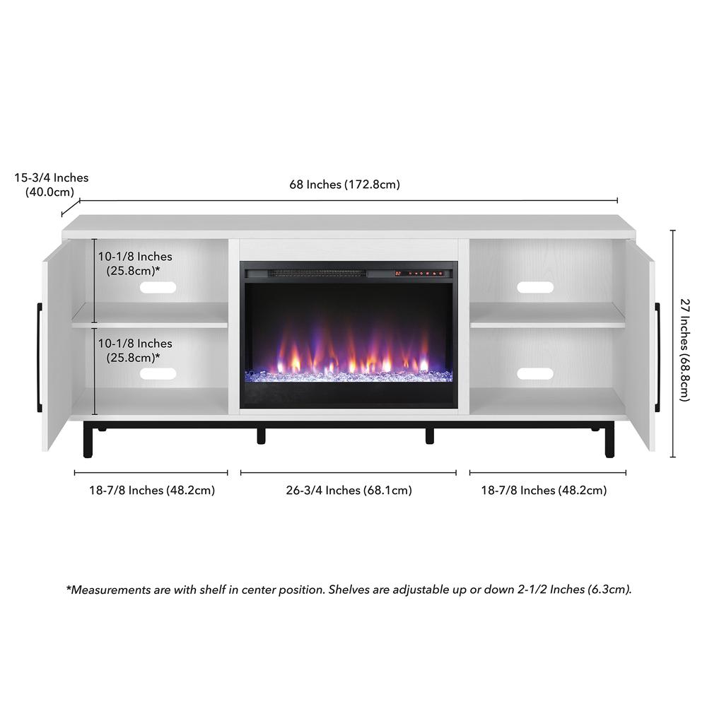 Julian Rectangular TV Stand with Crystal Fireplace for TV's up to 80" in White. Picture 5