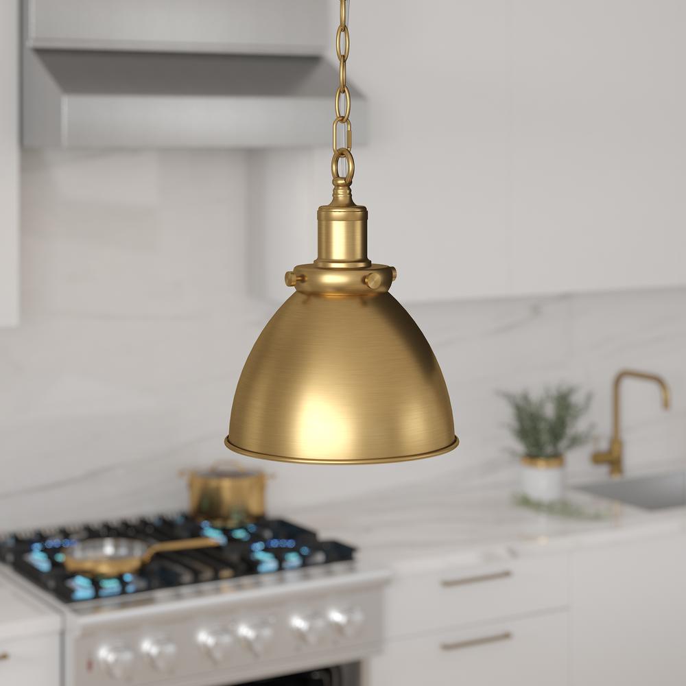 Elodie 8" Wide Pendant with Metal Shade in Brass/Brass. Picture 3
