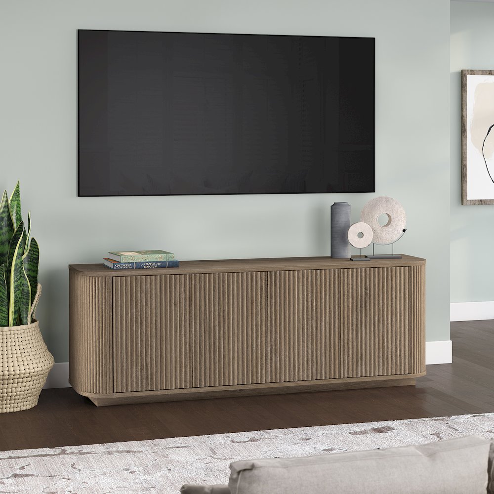 Canton Rectangular TV Stand for TV's up to 75" in Antiqued Gray Oak. Picture 4