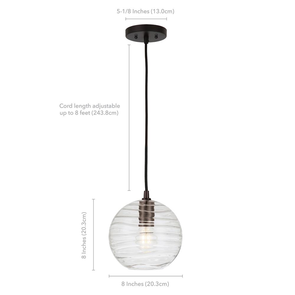 Wayve 8" Wide Textured Pendant with Glass Shade in Blackened Bronze/Clear. Picture 4