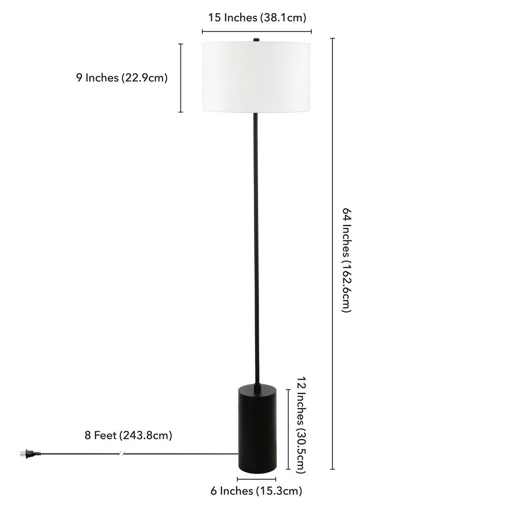 Somerset 64" Tall Floor Lamp with Fabric Shade in Blackened Bronze/White. Picture 4