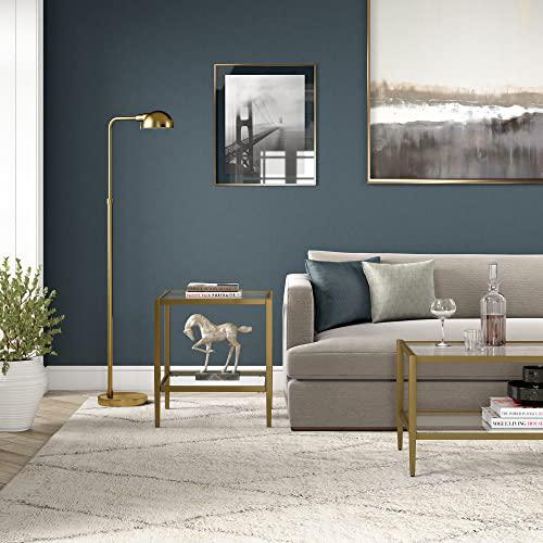 Hera 20'' Wide Square Side Table with Clear Shelf in Antique Brass. Picture 5