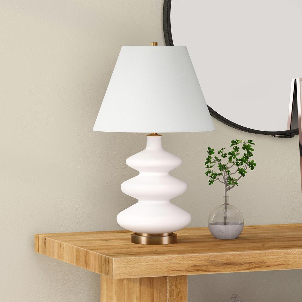 Carleta 26.5" Tall Triple Gourd Table Lamp with Fabric Shade in White/White. Picture 2