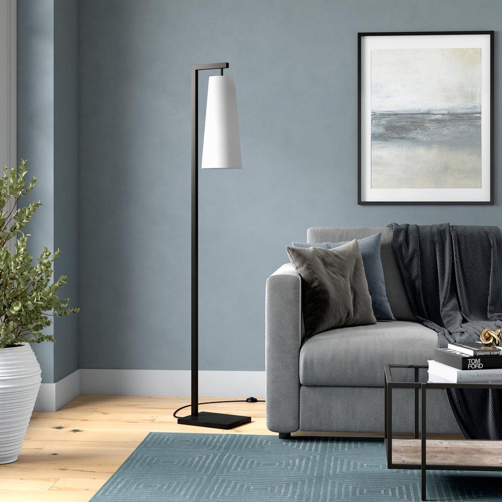 Moser 71" Tall Floor Lamp with Fabric Shade in Blackened Bronze/White. Picture 2