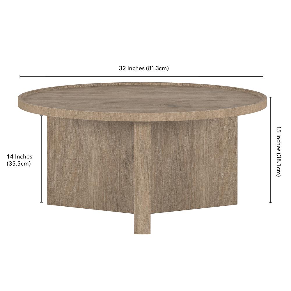 Gunnar 32" Wide Round Coffee Table in Antiqued Gray Oak. Picture 5