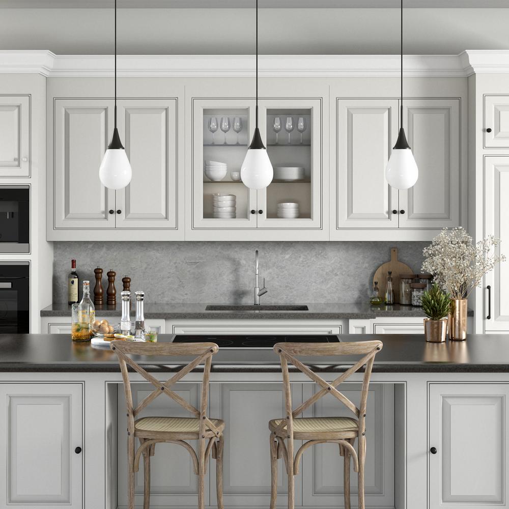 Ambrose 7.63" Wide Pendant with Glass Shade in Blackened Bronze/White Milk. Picture 3