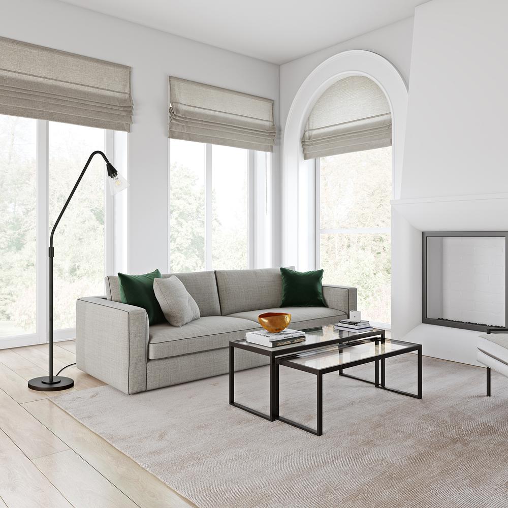 Challice Arc Floor Lamp with Glass Shade in Blackened Bronze/Clear. Picture 4