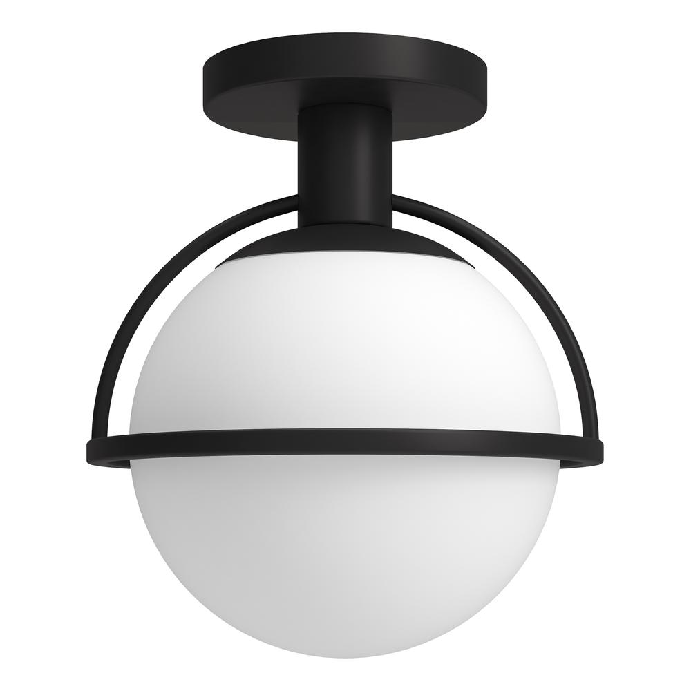 Cieonna 9.25" Wide Semi Flush Mount with Glass Shade in Blackened Bronze/White. Picture 1