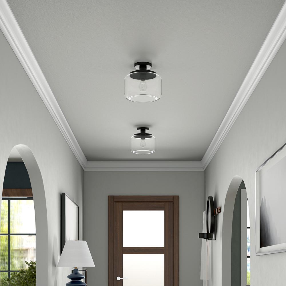 Tatum 11" Wide Semi Flush Mount with Glass Shade in Blackened Bronze/Clear. Picture 4