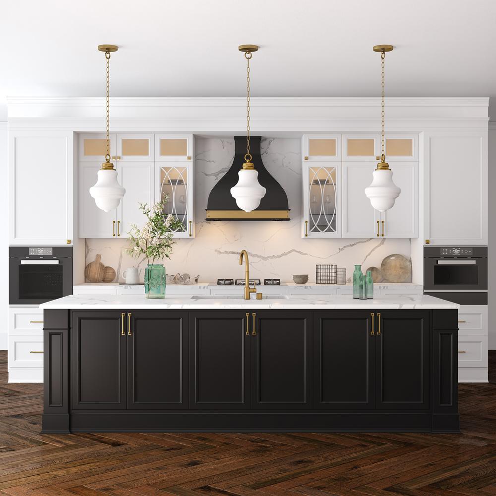 Annie 9.13" Wide Pendant with Glass Shade in Brass/White Milk. Picture 4