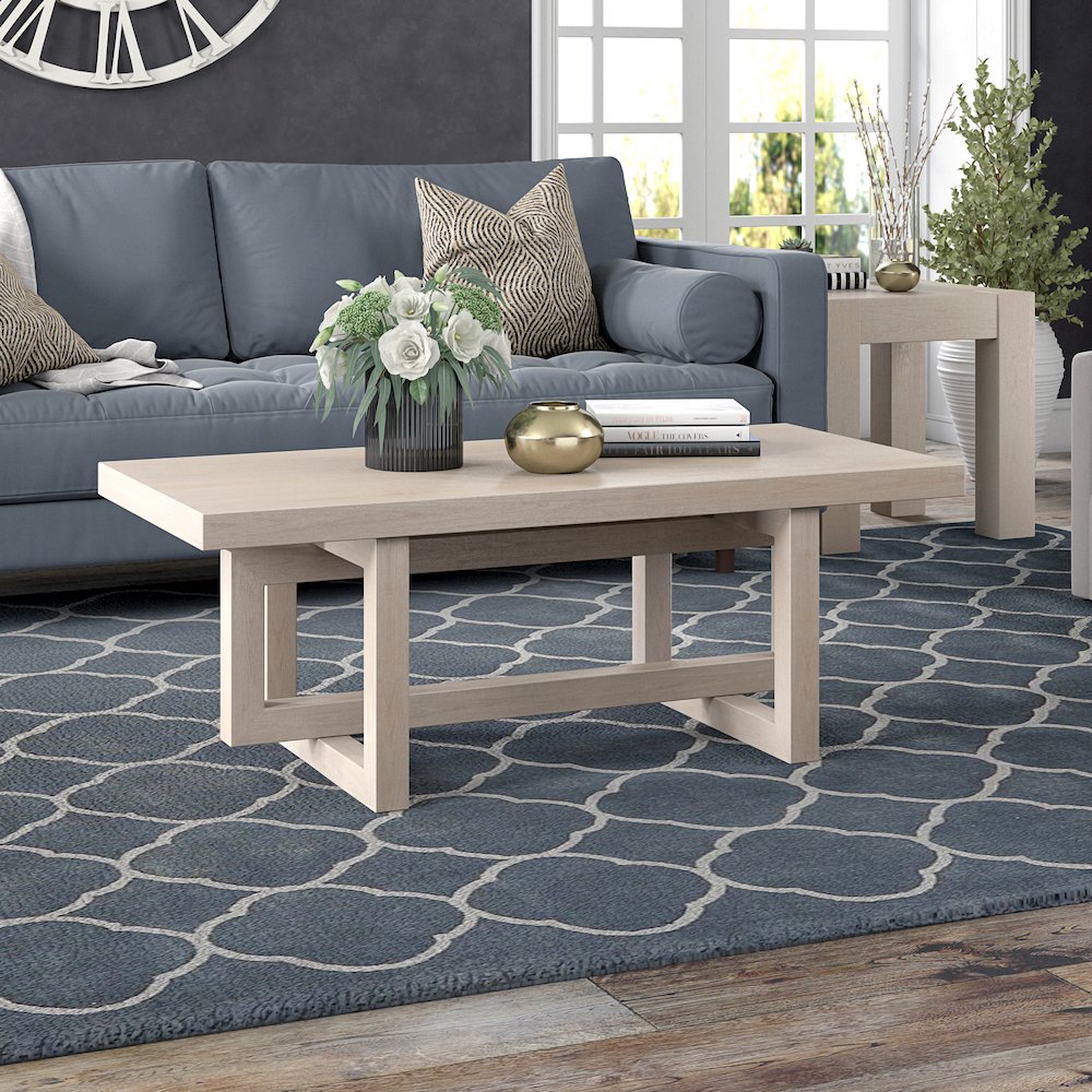 Breslow 47" Wide Rectangular Coffee Table in Alder White. Picture 4