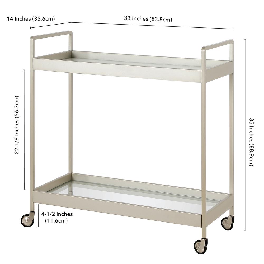 Cooper 33'' Wide Rectangular Bar Cart in Satin Nickel. Picture 5