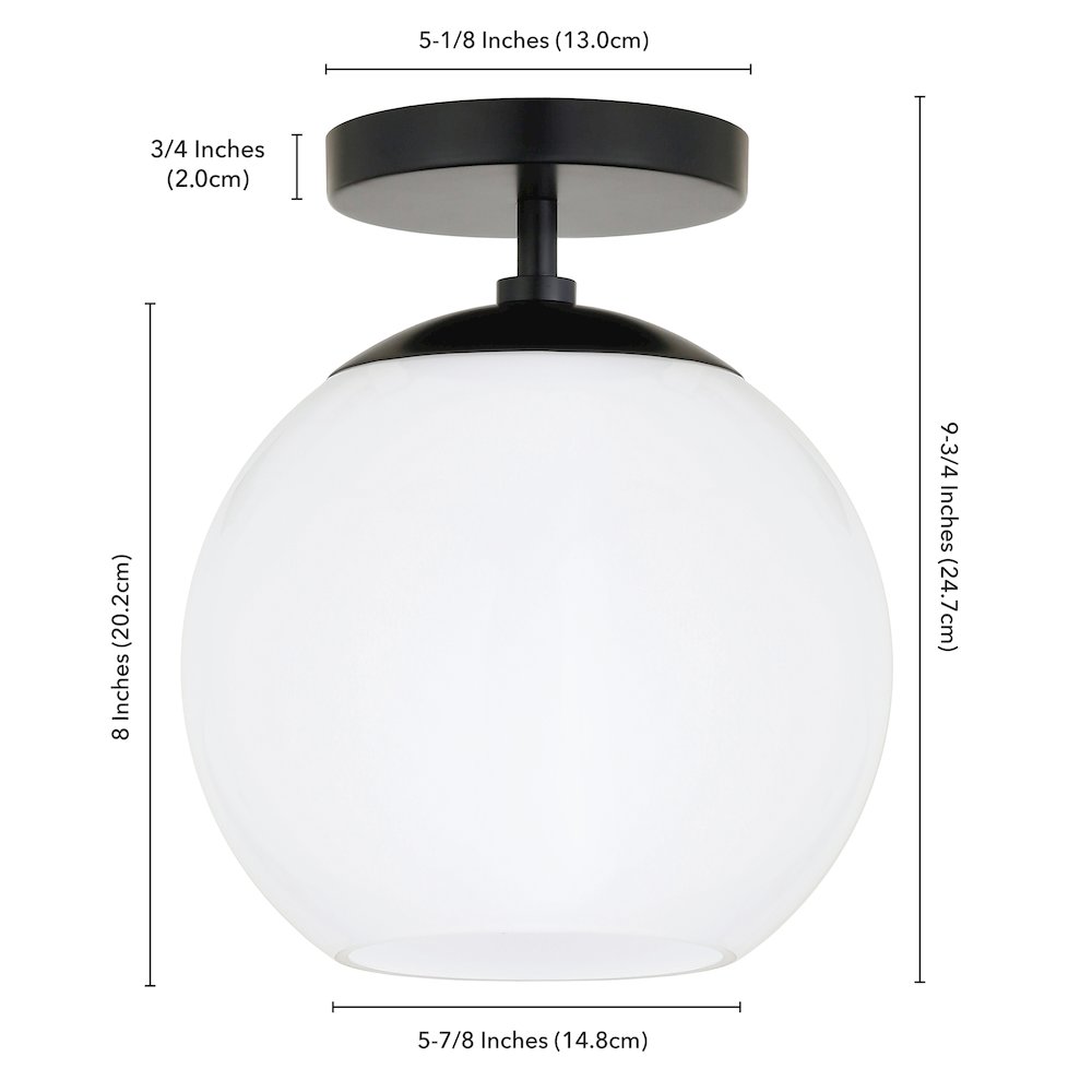 9" Semi-Flush Mount Ceiling Light Fixture with White Glass Shade, Flat Black. Picture 6
