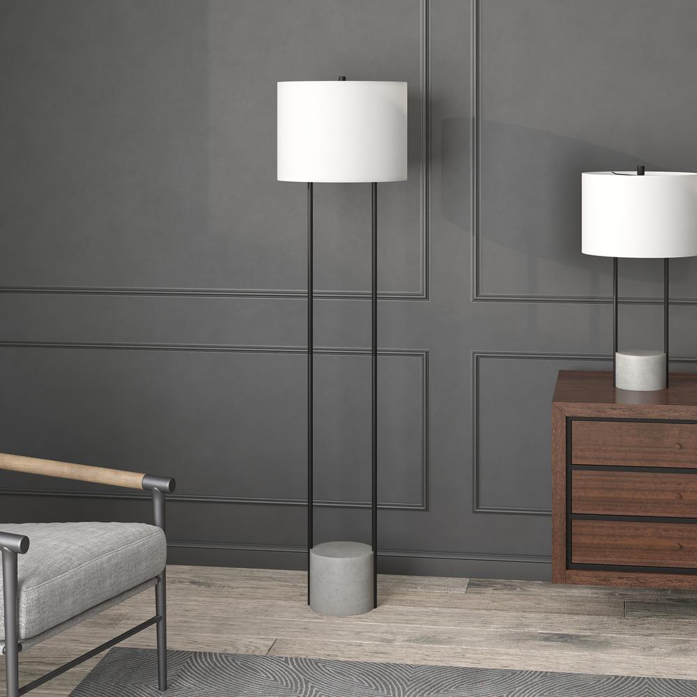 Uma 65.5" Tall Floor Lamp with Fabric Shade in Blackened Bronze/Concrete/White. Picture 2